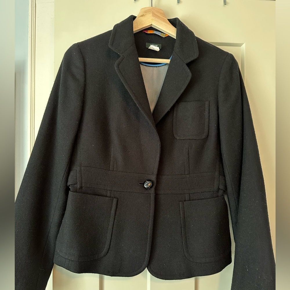 Classic Black Wool Tweed J. Crew Robert Noble Single-Button Jacket Coat
